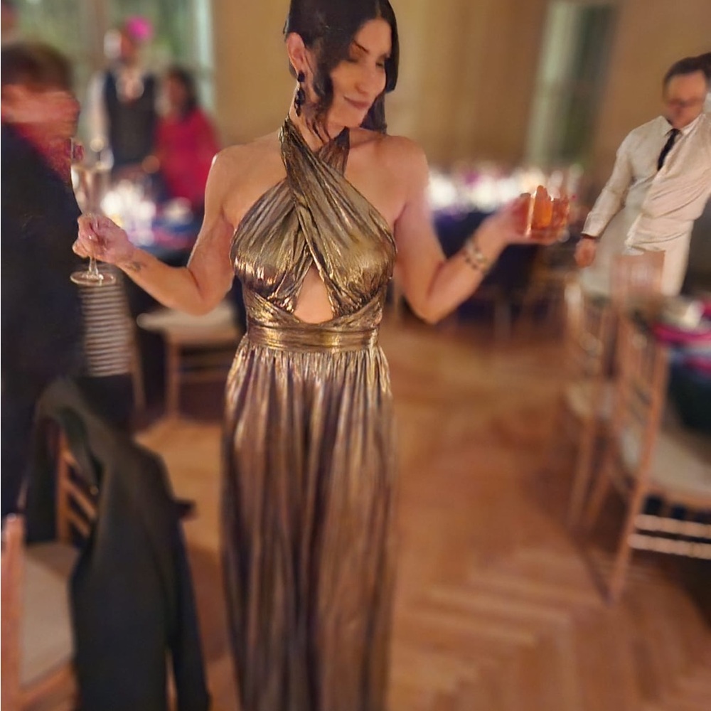 Elegant Gold Halter Evening Gown